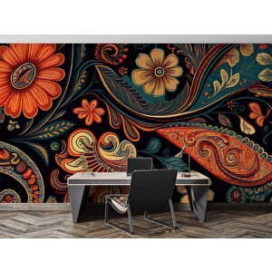 Kırmızı Yeşil Çiçek Çizimi Desenli Duvar Kağıdı - Dkm864023