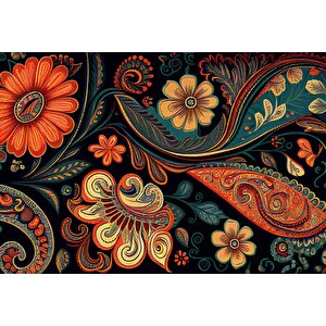 Kırmızı Yeşil Çiçek Çizimi Desenli Duvar Kağıdı - Dkm864023