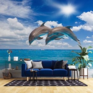 Deniz Ve Yunus Balığı Dansı Manzaralı Duvar Kağıdı - Dkm847005 225x200 cm