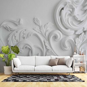3 Boyutlu Alçı Çiçek Desenli Duvar Kağıdı - Dkb954126 800x315 cm