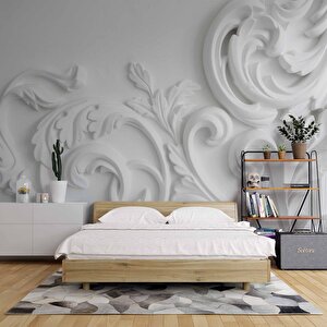 3 Boyutlu Alçı Çiçek Desenli Duvar Kağıdı - Dkb954126 800x315 cm