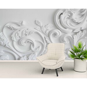3 Boyutlu Alçı Çiçek Desenli Duvar Kağıdı - Dkb954126