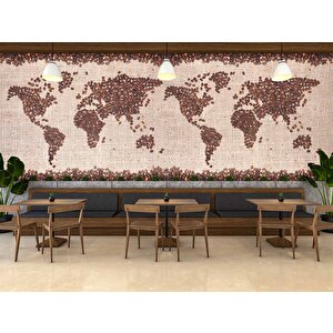 Kahve Çekirdeği Dünya Haritası Duvar Kağıdı Baskı - Dkm255011 375x200 cm