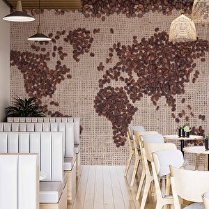 Kahve Çekirdeği Dünya Haritası Duvar Kağıdı Baskı - Dkm255103 600x300 cm