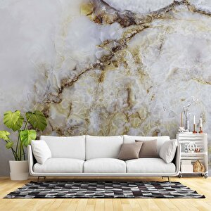 3 Boyutlu Beyaz Mermer Görünümlü Duvar Kağıdı - Dkm639057 475x260 cm