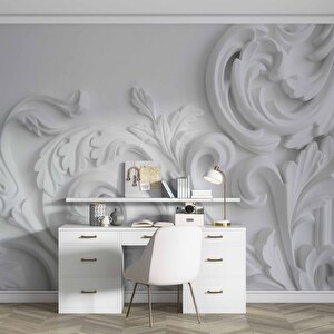 3 Boyutlu Alçı Çiçek Desenli Duvar Kağıdı - Dkb954099
