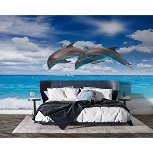 Deniz Ve Yunus Balığı Dansı Manzaralı Duvar Kağıdı - Dkm847108 150x315 cm