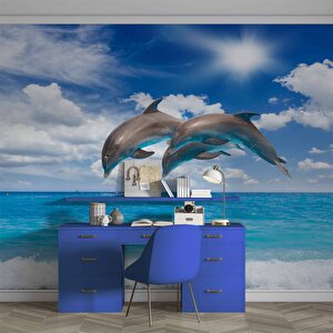 Deniz Ve Yunus Balığı Dansı Manzaralı Duvar Kağıdı - Dkm847108 150x315 cm