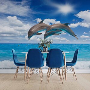 Deniz Ve Yunus Balığı Dansı Manzaralı Duvar Kağıdı - Dkm847108