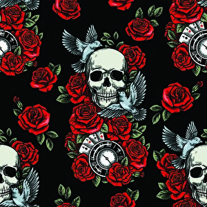 Kuru Kafa Ve Kırmızı Gül Temalı Duvar Kağıdı - Dkm463023