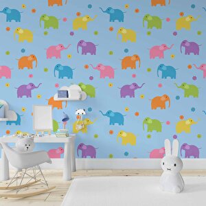 Fil Desenli Çocuk Odası Duvar Kağıdı Baskı - Dkm406052 350x260 cm