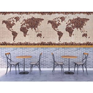 Kahve Çekirdeği Dünya Haritası Duvar Kağıdı Baskı - Dkm255098
