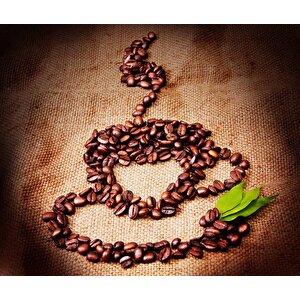 Kahve Çekirdekli Fincan Desenli Cafe Duvar Kağıdı Baskı - Dkm266077