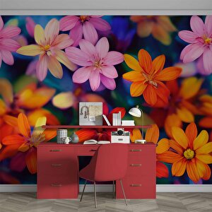 Renkli Çiçek Desenli Duvar Kağıdı Baskı - Dkm515082