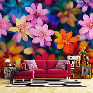 Renkli Çiçek Desenli Duvar Kağıdı Baskı - Dkm515099 475x300 cm
