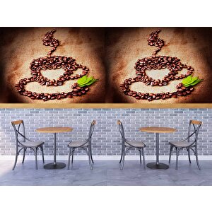 Kahve Çekirdekli Fincan Desenli Cafe Duvar Kağıdı Baskı - Dkm266015