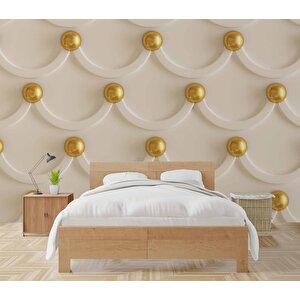 3 Boyutlu Kabartma Görünümlü Altın İnci Duvar Kağıdı Baskı - Dkm559086 100x300 cm