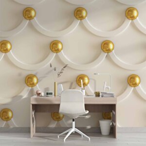 3 Boyutlu Kabartma Görünümlü Altın İnci Duvar Kağıdı Baskı - Dkm559086 100x300 cm