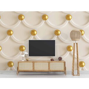 3 Boyutlu Kabartma Görünümlü Altın İnci Duvar Kağıdı Baskı - Dkm559086