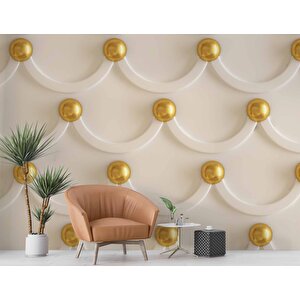 3 Boyutlu Kabartma Görünümlü Altın İnci Duvar Kağıdı Baskı - Dkm559086