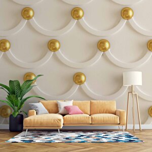 3 Boyutlu Kabartma Görünümlü Altın İnci Duvar Kağıdı Baskı - Dkm559099 475x300 cm