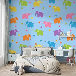Fil Desenli Çocuk Odası Duvar Kağıdı Baskı - Dkm406059