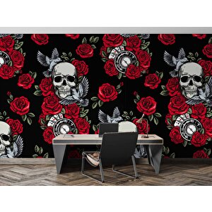 Kuru Kafa Ve Kırmızı Gül Temalı Duvar Kağıdı - Dkm463100