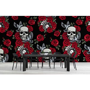 Kuru Kafa Ve Kırmızı Gül Temalı Duvar Kağıdı - Dkm463100