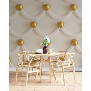 3 Boyutlu Kabartma Görünümlü Altın İnci Duvar Kağıdı Baskı - Dkm559020