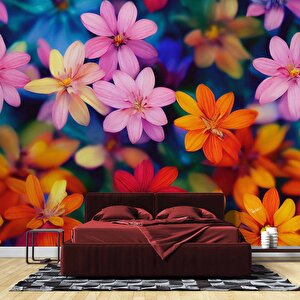 Renkli Çiçek Desenli Duvar Kağıdı Baskı - Dkm515038 525x240 cm