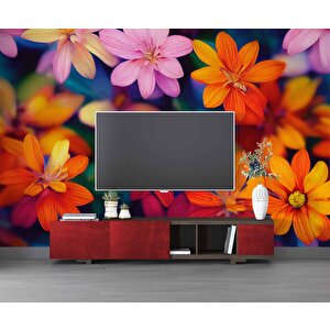 Renkli Çiçek Desenli Duvar Kağıdı Baskı - Dkm515049 275x260 cm