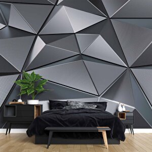 3 Boyutlu Metalik Siyah Duvar Kağıdı Baskı - Dkm098074 375x280 cm