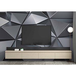 3 Boyutlu Metalik Siyah Duvar Kağıdı Baskı - Dkm098074 375x280 cm