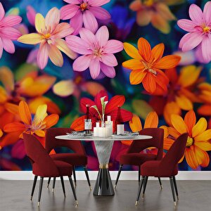 Renkli Çiçek Desenli Duvar Kağıdı Baskı - Dkm515126