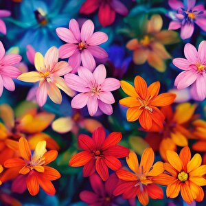 Renkli Çiçek Desenli Duvar Kağıdı Baskı - Dkm515126