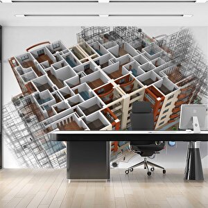 Mimari Apartman Projesi Gayrimenkul Emlak Ve Gayrimenkul Duvar Kağıdı Baskı - Dkm329001 100x100 cm