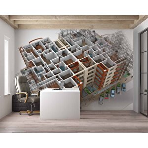 Mimari Apartman Projesi Gayrimenkul Emlak Ve Gayrimenkul Duvar Kağıdı Baskı - Dkm329001 100x100 cm
