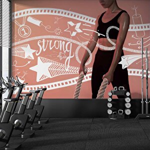 Güçlü Kadın Temalı Spor Salonu Duvar Kağıdı Baskı - Dkm205009 325x200 cm