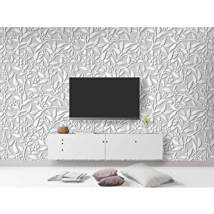 3 Boyutlu Gri Çiçek Desenli Duvar Kağıdı - Dkb952080 525x280 cm