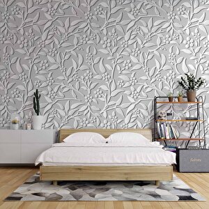 3 Boyutlu Gri Çiçek Desenli Duvar Kağıdı - Dkb952072 325x280 cm