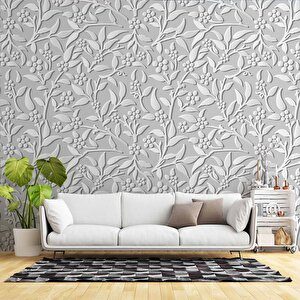 3 Boyutlu Gri Çiçek Desenli Duvar Kağıdı - Dkb952117 400x315 cm