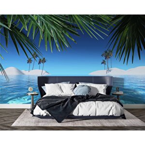 Deniz Ve Palmiye Yaprak Manzaralı Duvar Kağıdı - Dkm934035 450x240 cm