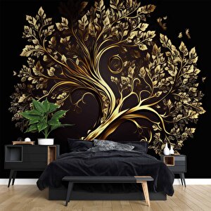 Altın Ağaç Desenli Duvar Kağıdı - Dkm777036 475x240 cm