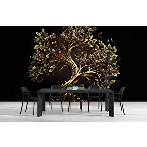 Altın Ağaç Desenli Duvar Kağıdı - Dkm777036