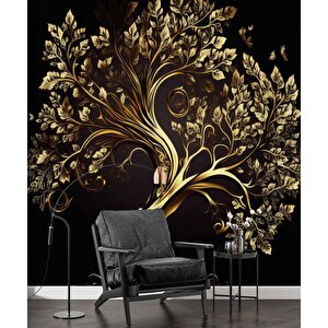 Altın Ağaç Desenli Duvar Kağıdı - Dkm777036