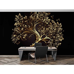 Altın Ağaç Desenli Duvar Kağıdı - Dkm777070