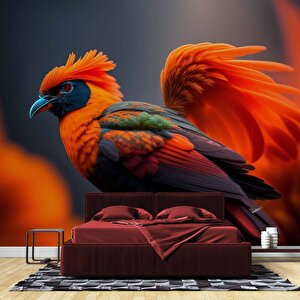 Kırmızı Kuş Temalı Duvar Kağıdı Baskı - Dkm542037 500x240 cm