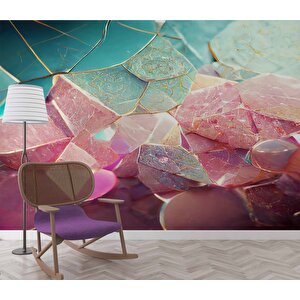 3 Boyutlu Mavi Pembe Kristal Temalı Duvar Kağıdı - Dkm603068