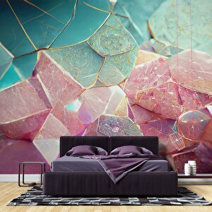 3 Boyutlu Mavi Pembe Kristal Temalı Duvar Kağıdı - Dkm603009 325x200 cm