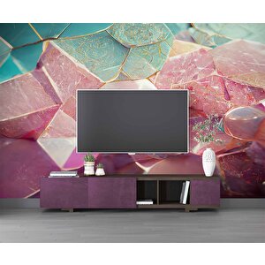 3 Boyutlu Mavi Pembe Kristal Temalı Duvar Kağıdı - Dkm603009 325x200 cm